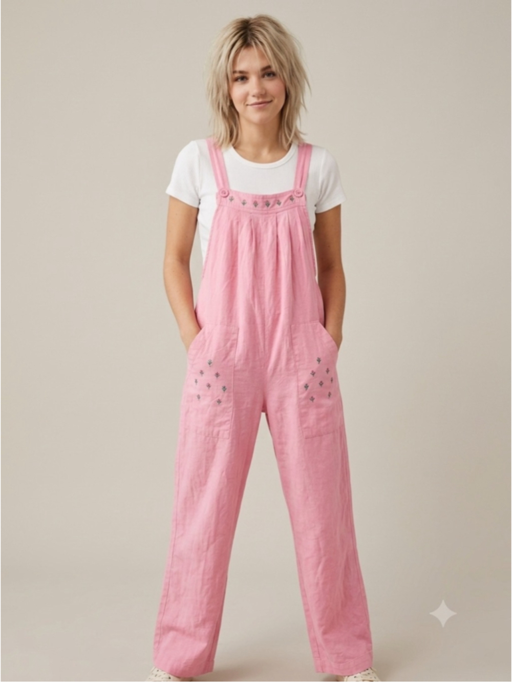 Vintage Top Banana Pink Embroidered Cotton Overalls Cottagecore Small